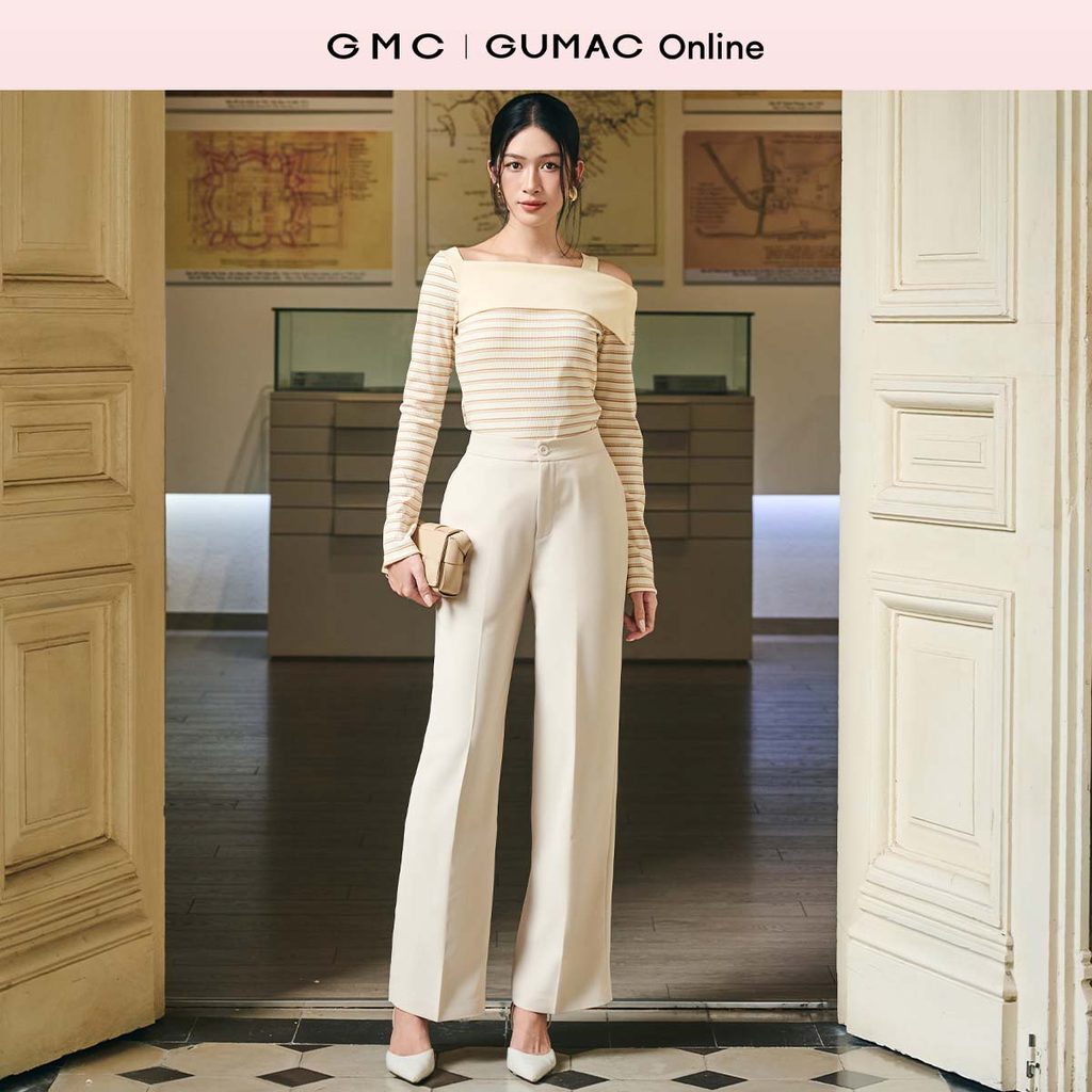 Quần tây nữ ống suông lưng rời có nút bọc vải thời trang GUMAC QF10020