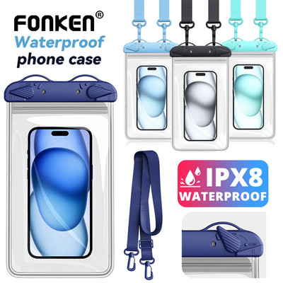 Fonken 8 Inch Túi Điện Thoại Chống Thấm Nước Màn Hình Cảm Ứng Kẹp Đôi Kín IPX8 Túi Chống Thấm Nước Cho Bơi Lặn Bảo Vệ