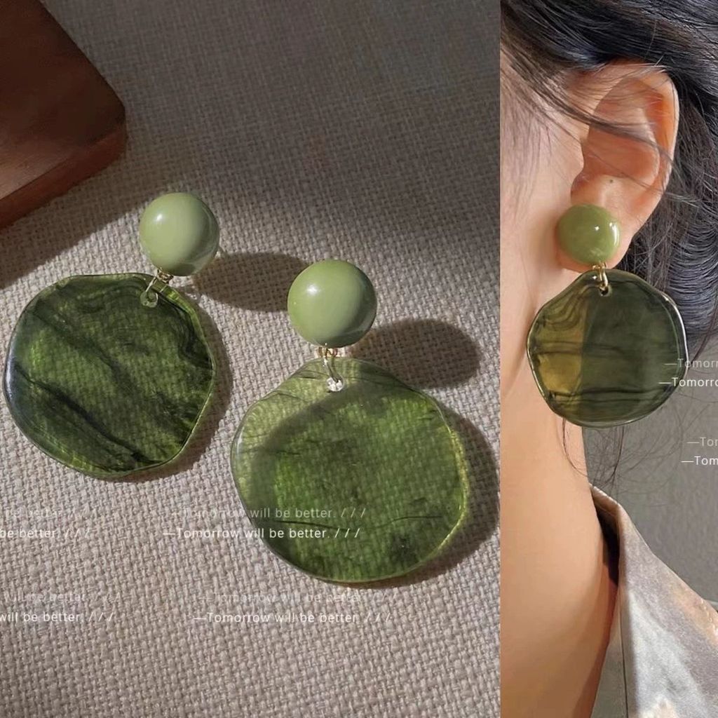 Retro Olive Green Uneven Smudge Design Earrings - độc đáo và sang trọng