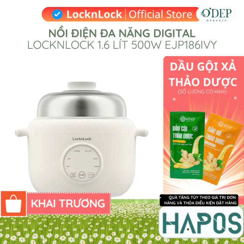 Nồi điện đa năng LocknLock Digital Multipot EJP186IVY 1.6 Lít 500W, Hàng chính hãng - HAPOS HEL