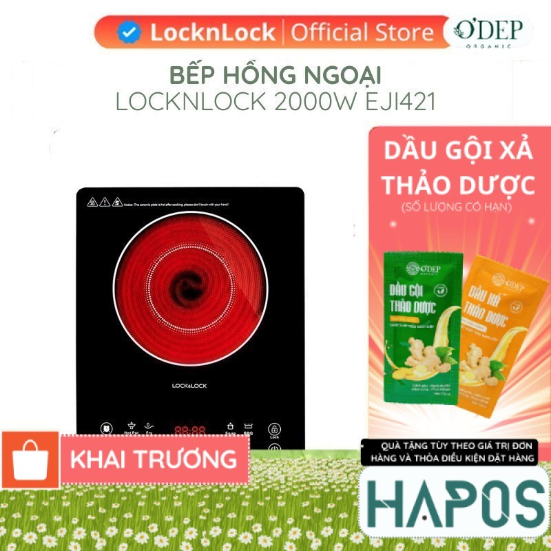 Bếp hồng ngoại đơn đa năng LocknLock Chính hãng, 2000W mặt kính cảm ứng, nấu lẩu, BBQ, Soup EJI421 -