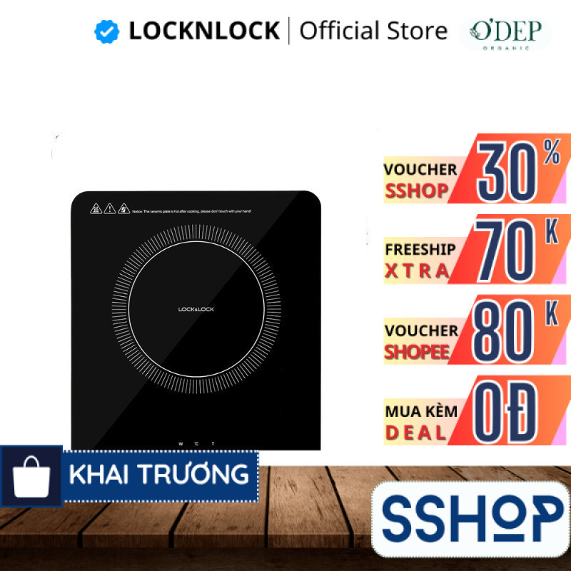 Bếp điện từ đơn LocknLock cảm ứng, 8 mức nhiệt, công suất cao 2000W nấu nhanh tiết kiệm điện EJI411 
