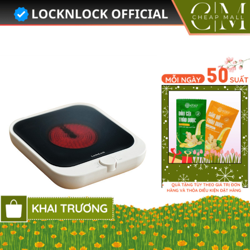 Bếp hồng ngoại mini Bianco LocknLock EJI136IVY, Hàng chính hãng, Dùng được nhiều loại nồi dễ điều ch