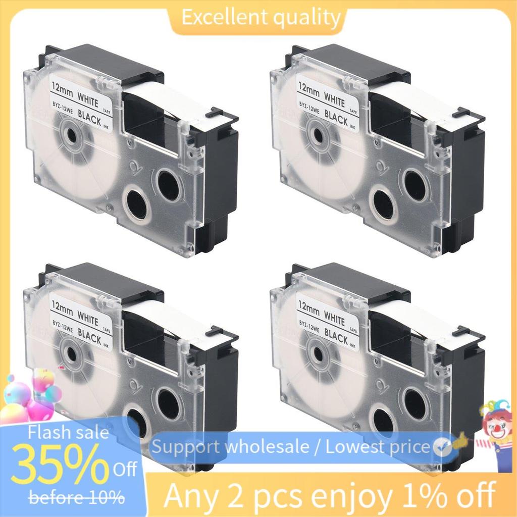 4 Gói 12mm Đen trên Nhãn Trắng Máy Làm Nhãn Băng Tương Thích Với KL1500 KL2000 KL7000 KL7200 -100 KL