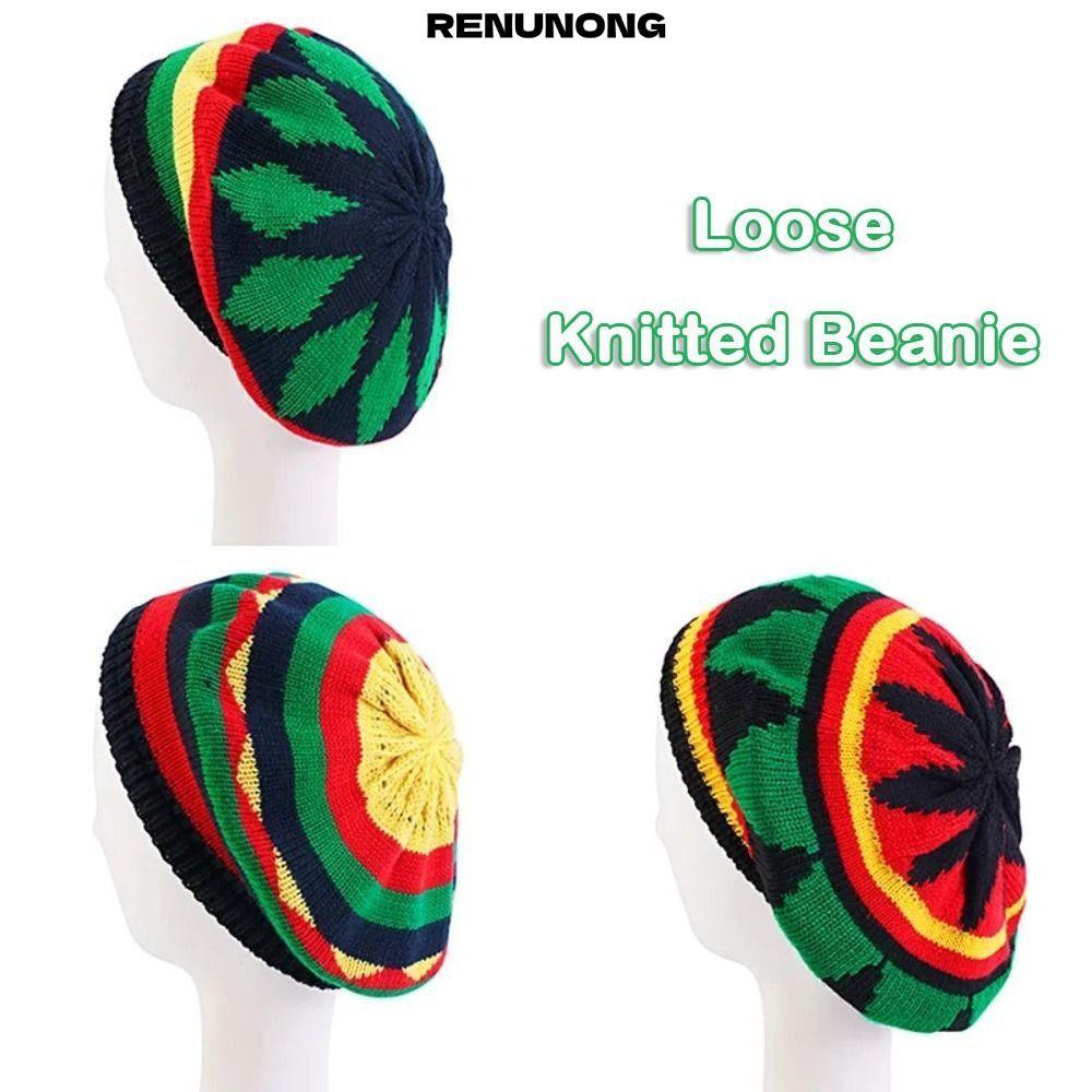 Mũ Beanie Dệt Kim Ấm Áp, Màu Cầu Vồng Phong Cách Jamaican