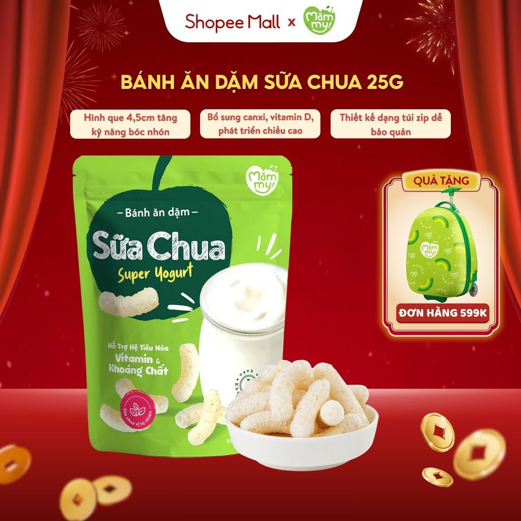 Bánh ăn dặm vị sữa chua nguyên chất Mămmy que ngắn, tan trọng miệng, dễ tiêu hóa 25 gram