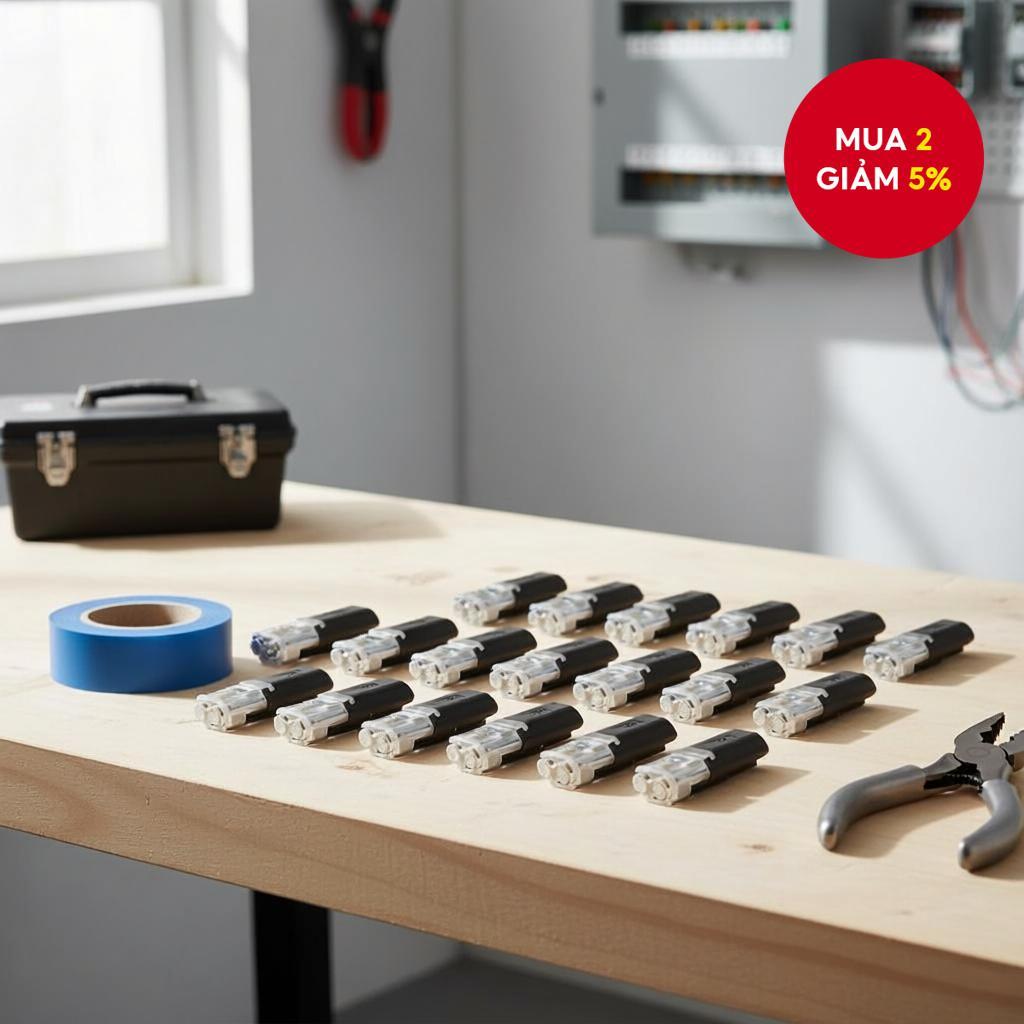 Đầu nối dây nhanh 2 chân, 2 cổng, tiếp xúc đồng, không cần tước dây, dùng cho dây AWG 18-22