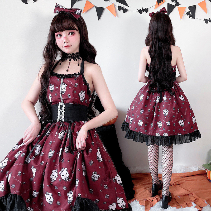 Original Demon Bear lolita Dress lolita Sling Dress lolita Dark Gothic Style JSK Dress