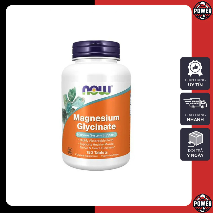[FreeShip] Magnesium Glycinate Now 180 viên 200 mg - Viên Magie Hữu Cơ, Giảm Stress, Hỗ Trợ Giấc Ngủ
