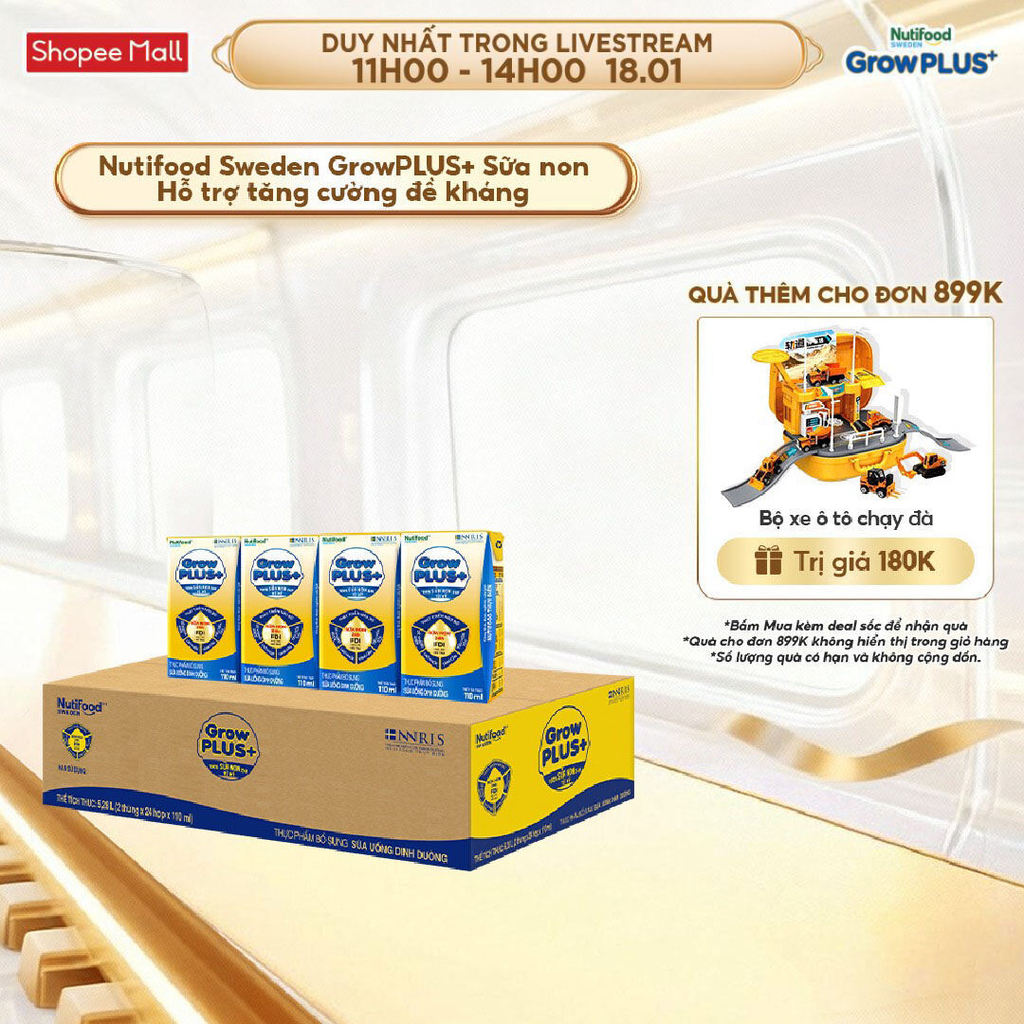 [Bao bì mới] Thùng Sữa Bột Pha Sẵn Nutifood GrowPLUS+ Vàng (Sữa Non Tăng Đề Kháng) 110ml - Trên 1 tu