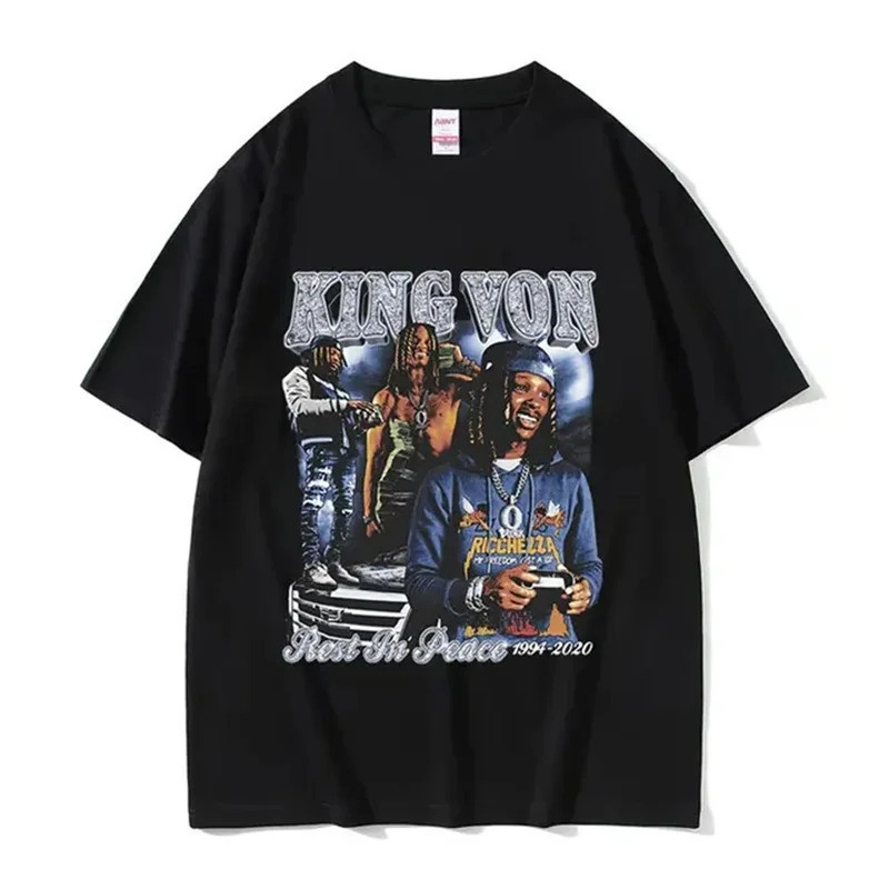 Rapper K-King Von Graphic Áo Phông Hip Hop Gothic Thời Trang Tay Ngắn Cho Nam Quá Khổ Dạo Phố 80312