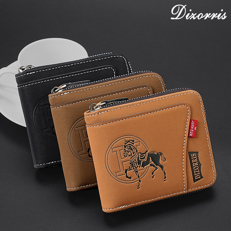 Premium In-Stock#New Men's Chain Wallet Retro Style Horizontal Zipper Bag Fashion Short Card Holder 