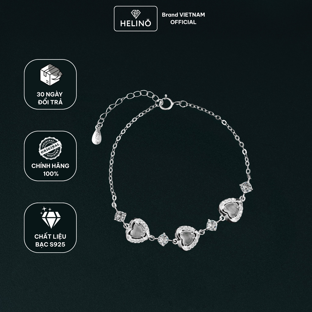 Lắc tay bạc nữ HELINO Trái tim đính đá mắt mèo cao cấp V32