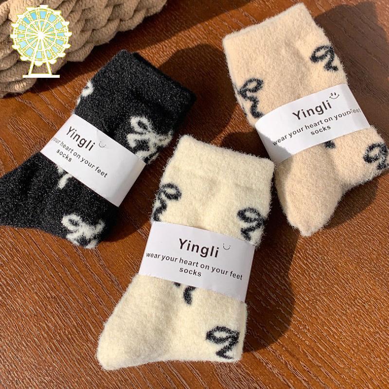 Tất mùa đông nữ thể thao dày cho trượt tuyết, có thắt lưng bướm ấm áp, phong cách thể thao