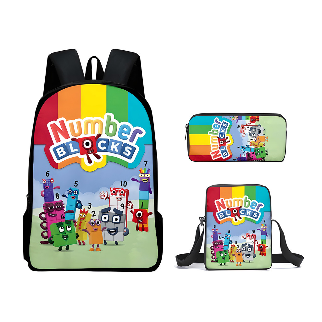 Bộ túi đi học ngoại vi trò chơi Gll Numberblocks - Ba lô, Túi đeo chéo & Hộp đựng bút chì, Bộ 3 tron