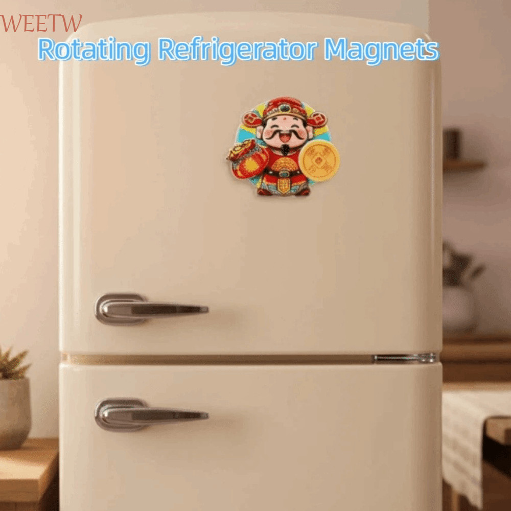 WEETW Nhãn dán từ tính năm mới, Nam châm tủ lạnh xoay 3D truyền thống, Thần tài sáng tạo Phim hoạt h