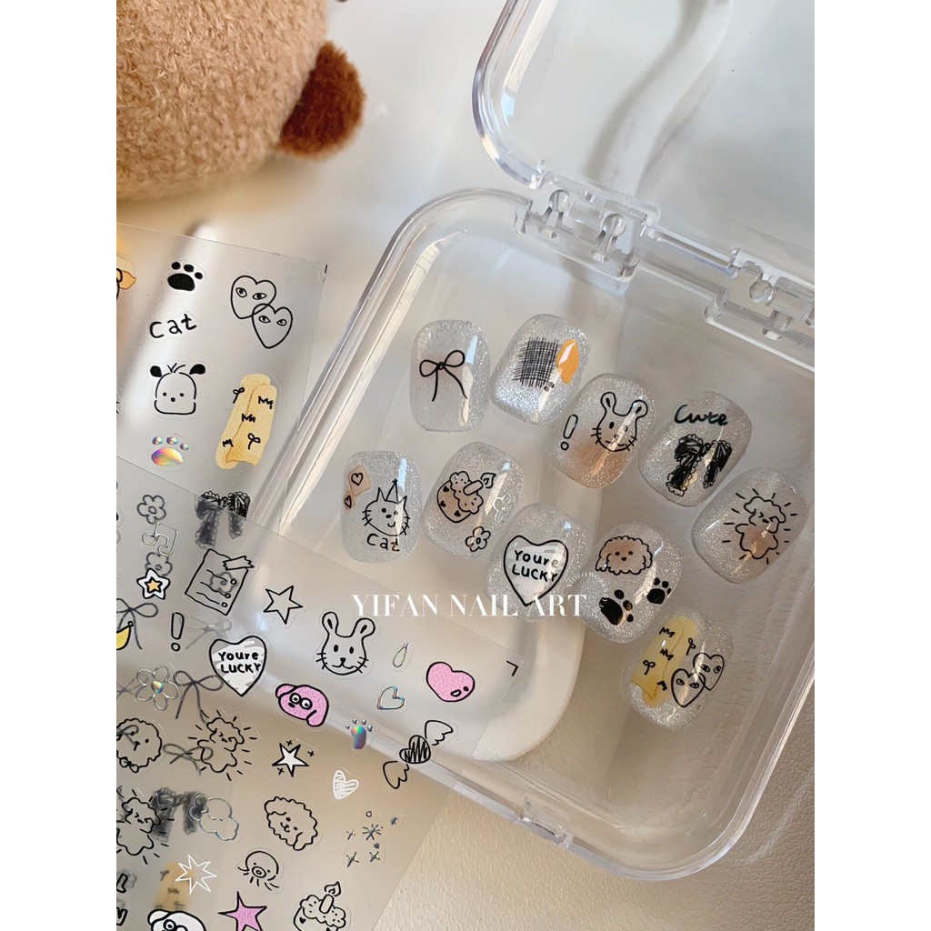 YIFANNAIL [ins Childlike] ~ Miếng dán làm móng tay mỏng dễ thương Graffiti Melade Graffiti Puppy J15