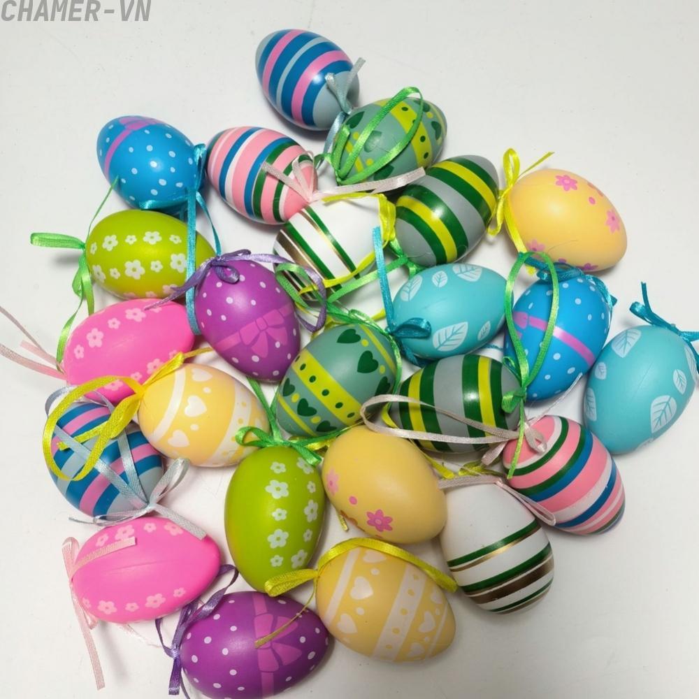 【CHAMER】24PCS 6CM Plastic Easter Eggs Decorations Hanging Painted Eggs for Party Present【HomeLiving】