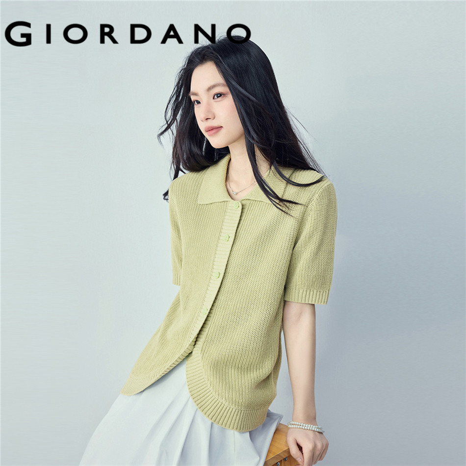 GIORDANO WOMEN Lapel collar short sleeve cardigan 13356231
