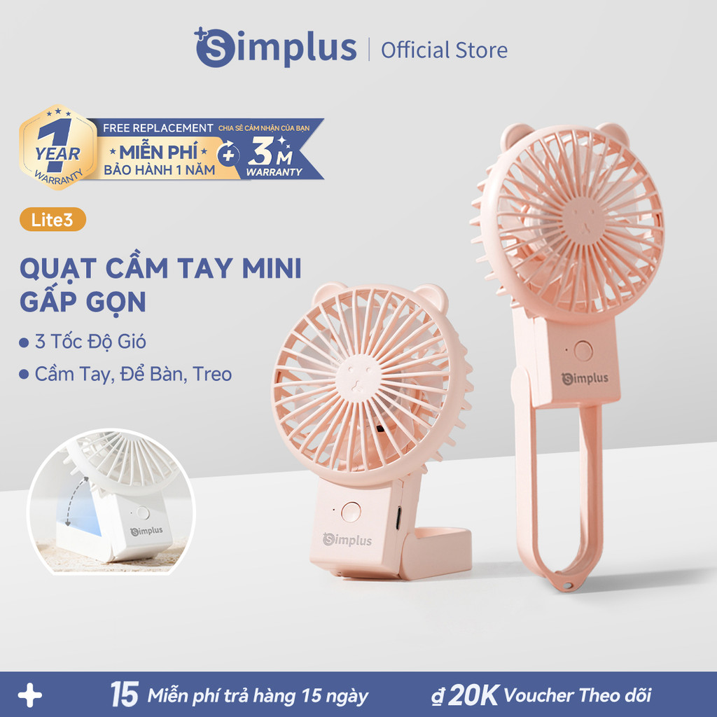 Simplus Quạt Cầm Tay Lite3 Có thể cầm tay đặt trên bàn treo dây sử dụng linh hoạt DFSH015 - Bảo Hành 1 Năm 1 Đổi 1