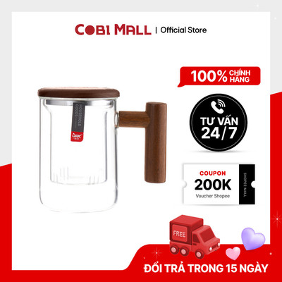 Bình Trà Thủy Tinh Có Tay Cầm & Lõi Lọc Inox 430ml Chịu Nhiệt – Cobi Home