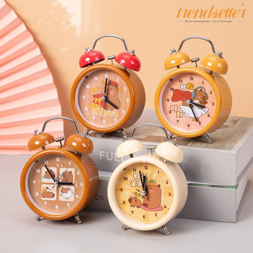 Popular~Cartoon bell alarm clock for bedroom bedside night light, cute small alarm clock for childre