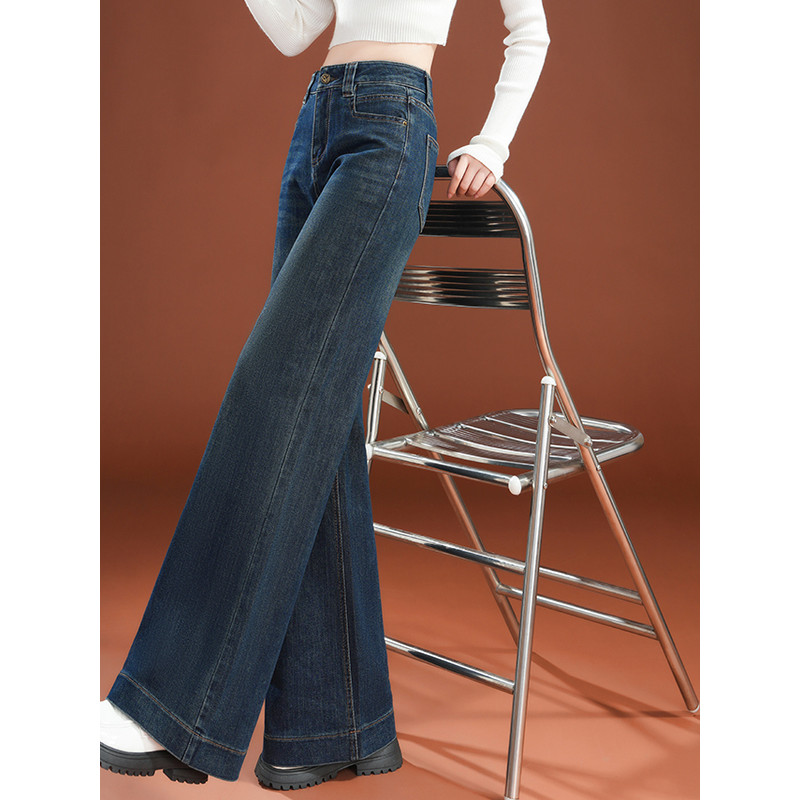 Quần Jean Chân Xanh Nữ Mùa Xuân 2025, Ống Rộng và Druid Thoải Mái