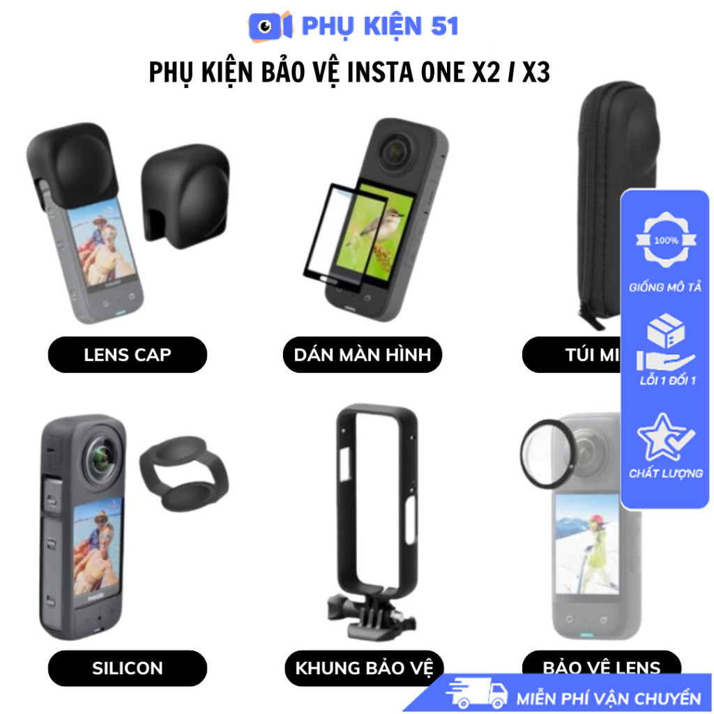 Bộ phụ kiện bảo vệ lens, màn hình Insta360 One X3 X2 chống trầy ,xước bảo vệ camera- OEM