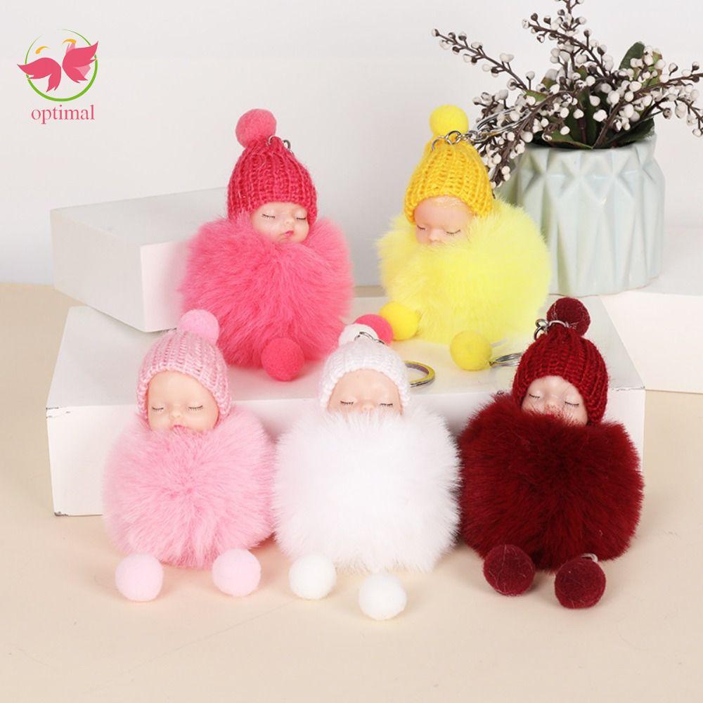 OPTIMAL LIMIT Pompom Sleeping Baby Móc khóa, Mũ dệt kim màu trơn khi ngủ cho bé Móc chìa khóa, Búp b