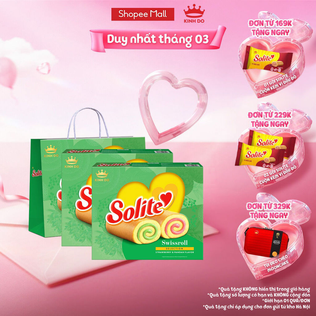 [VC 20%] [HỎA TỐC] Combo 2 Hộp Bánh Bông Lan Solite Tết 2026 Cuộn Kem Vị Lá Dứa & Vị Dâu 324g