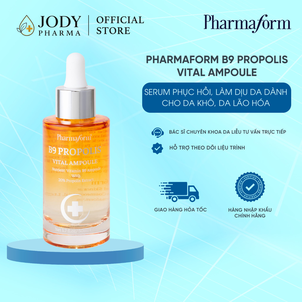 (TEM CÔNG TY) Tinh Chất Keo Ong Tái Tạo Phục Hồi Da Pharmaform B9 Propolis Vital Ampoule