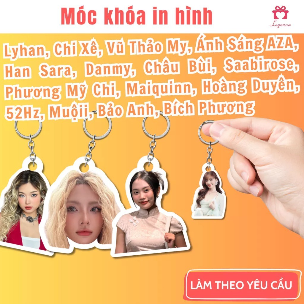 Móc khóa in ảnh idol, nhận làm theo yêu cầu, mẫu có sẵn: Lyhan, Chi Xê, Châu Bùi, Saabirose, Phương 
