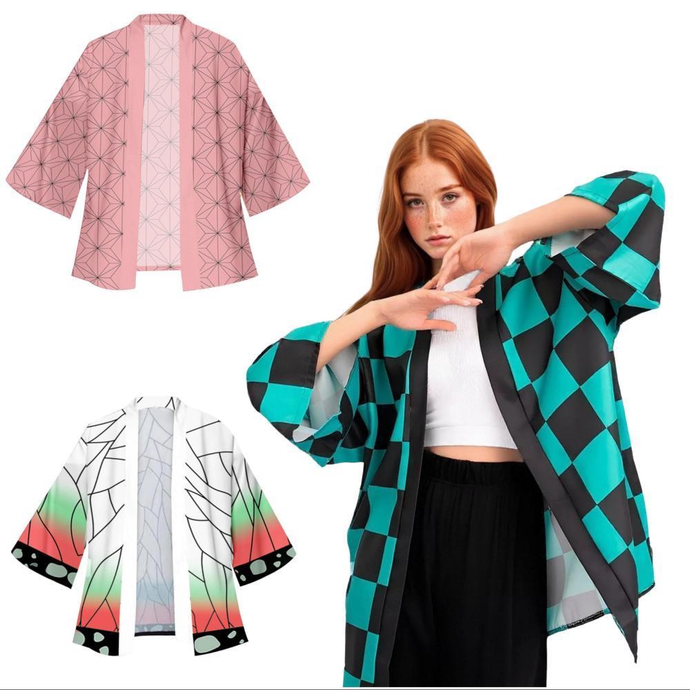 Áo cardigan kimono haori nam anime samurai với hình ảnh Tanjirou Kamado màu xanh đen và Zenitsu Agat