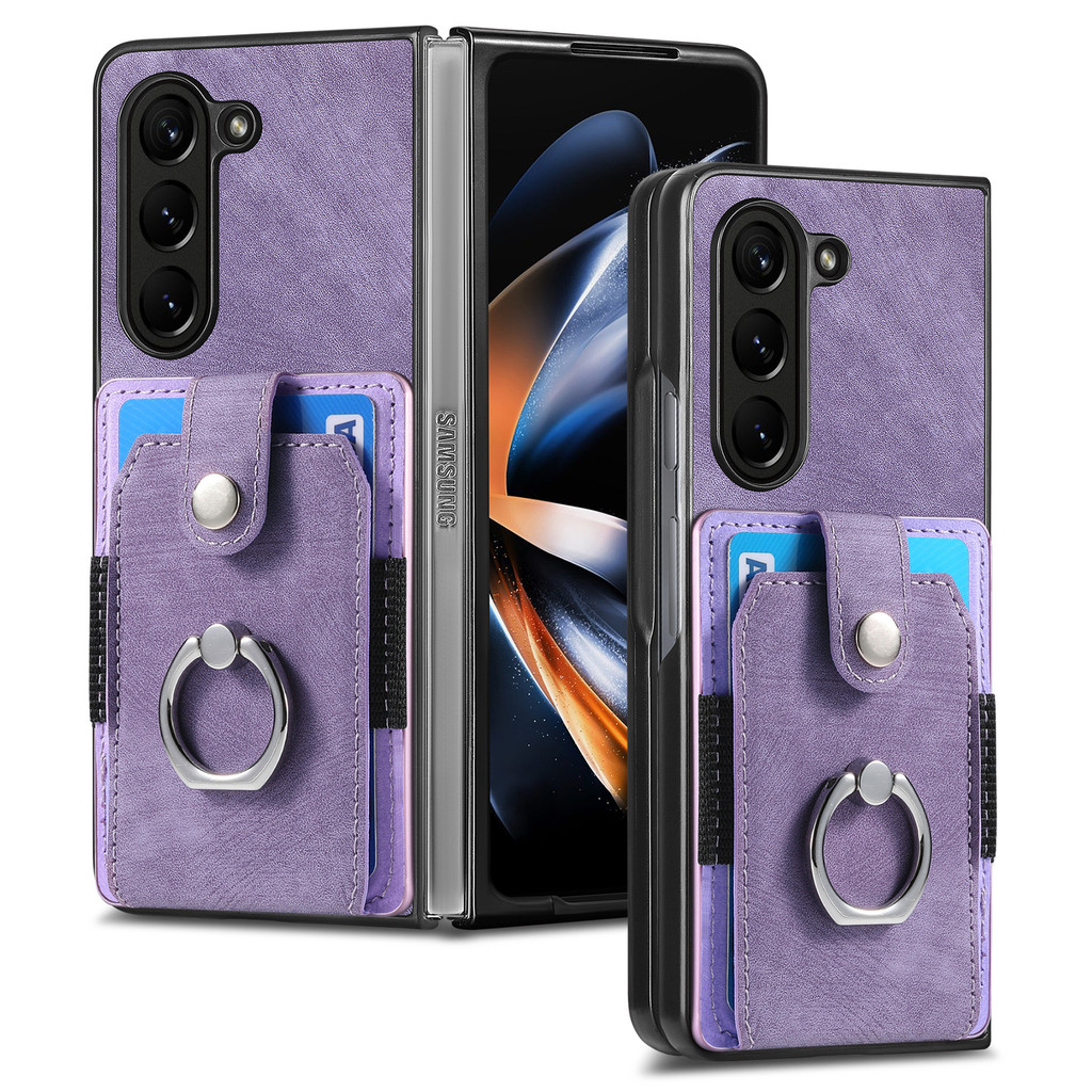 Hộp đựng thẻ nhẫn kim loại có giá đỡ Vỏ da chống sốc cho Samsung Z Fold 7 Fold 5 4 3 Find N5