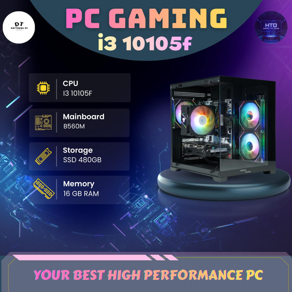 PC Gaming i3-10105F ⚡ Main B560M  🧩 RAM 16GB DDR4 🚀 SSD 480GB 💾 Chơi Game Mượt, Ổn Định 🎮
