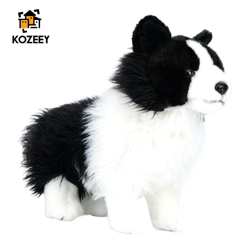 KOZEEY Thú Nhồi Bông Border Collie Cuddly, Chó Con Đen Trắng, Đứng, Dễ Thương, Mềm Mại,