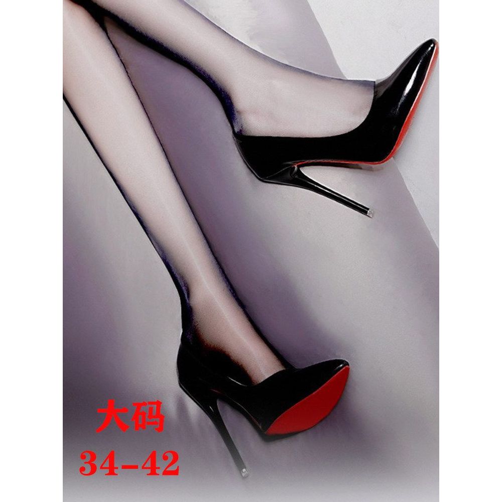 34-42 Kích Thước Lớn Giả-Nữ Giày Cao Gót Stiletto Nông Môi Đen Đỏ Đế 10cm Mũi Nhọn Giày Cross-Dressi