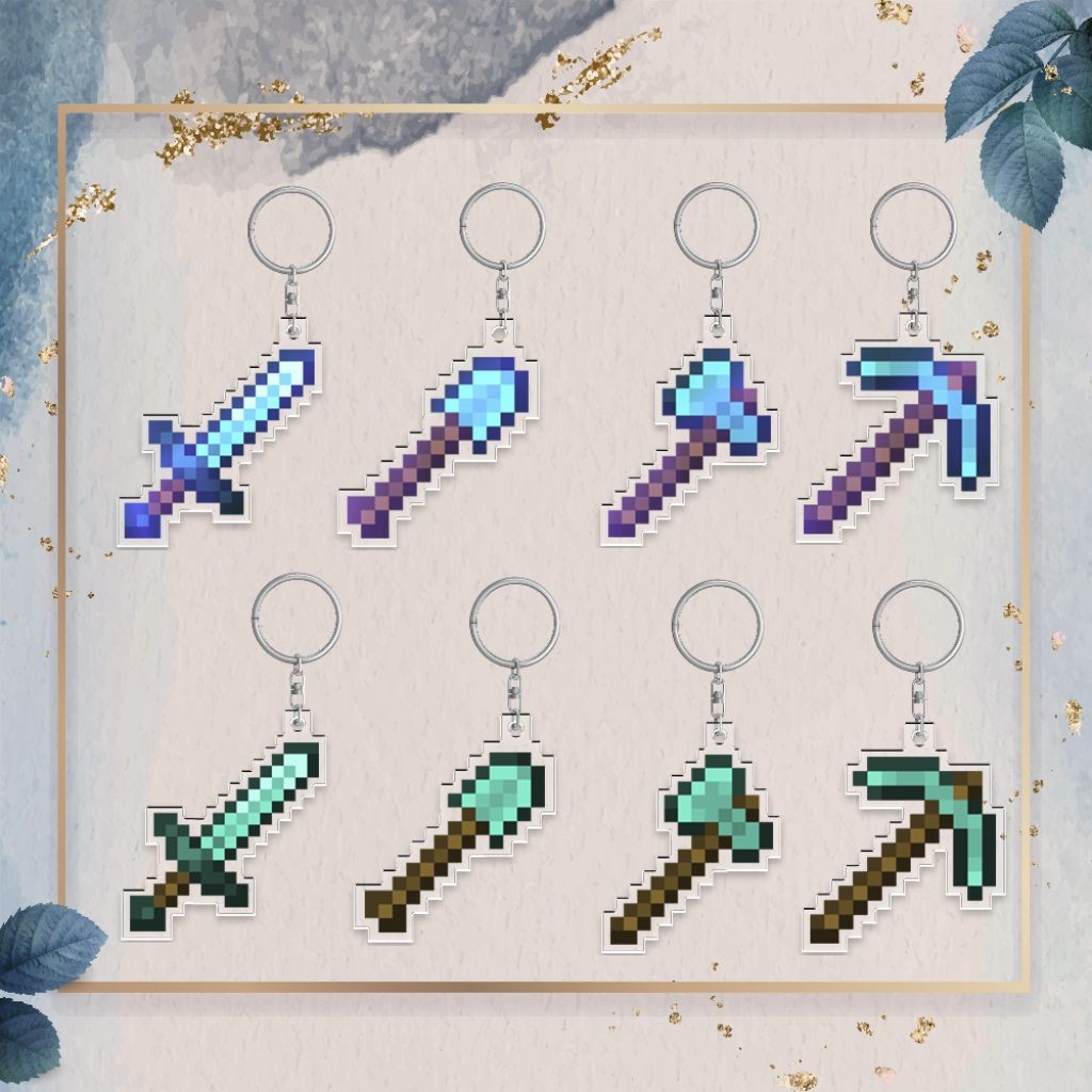 Ganci Gantungan kunci akrilik acrylic weapon minecraft sword, pickaxe, axe, shovel atau pedang, beli