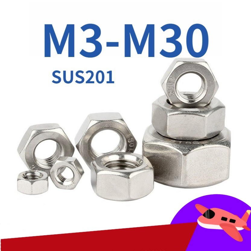 [YGWJ1] Đai Ốc, Tán Dẹp, Tán Ecu Inox 201 Dùng Cho Bulong   Loại Tốt M3-M30