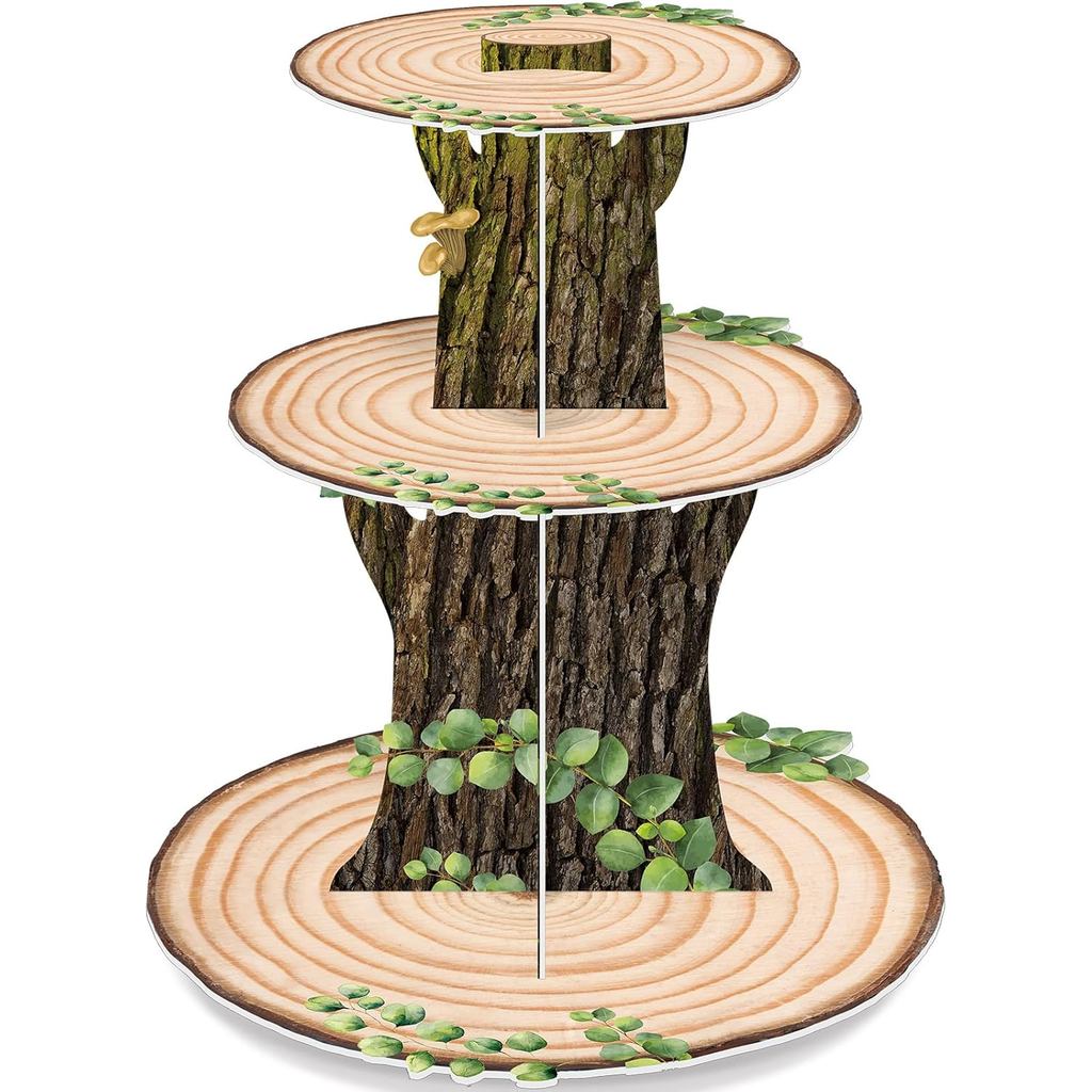 Zopeal Woodland Cupcake Đứng Gỗ Cupcake Đứng Trang Trí Bánh Phương Tây Lá Xanh Cắm Trại Bánh Chủ Đề 