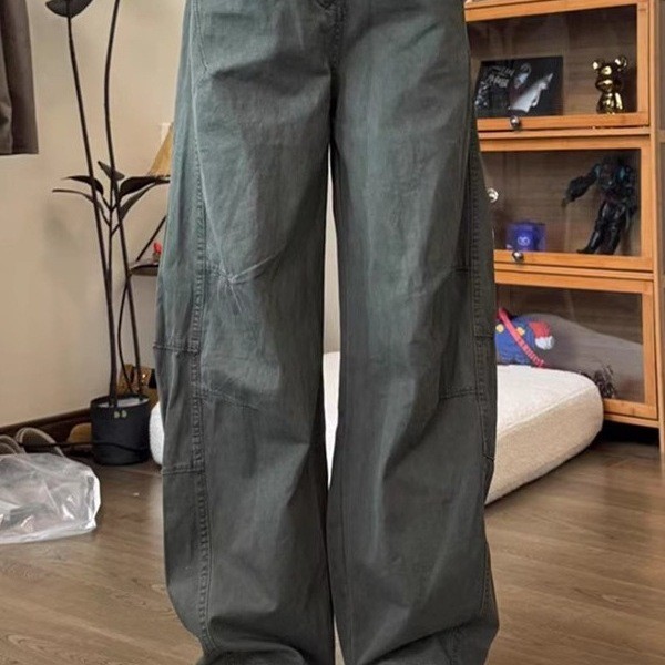 VCHB American-style washed cotton curved-leg pants for summer cieanfit American-style banana cut wid