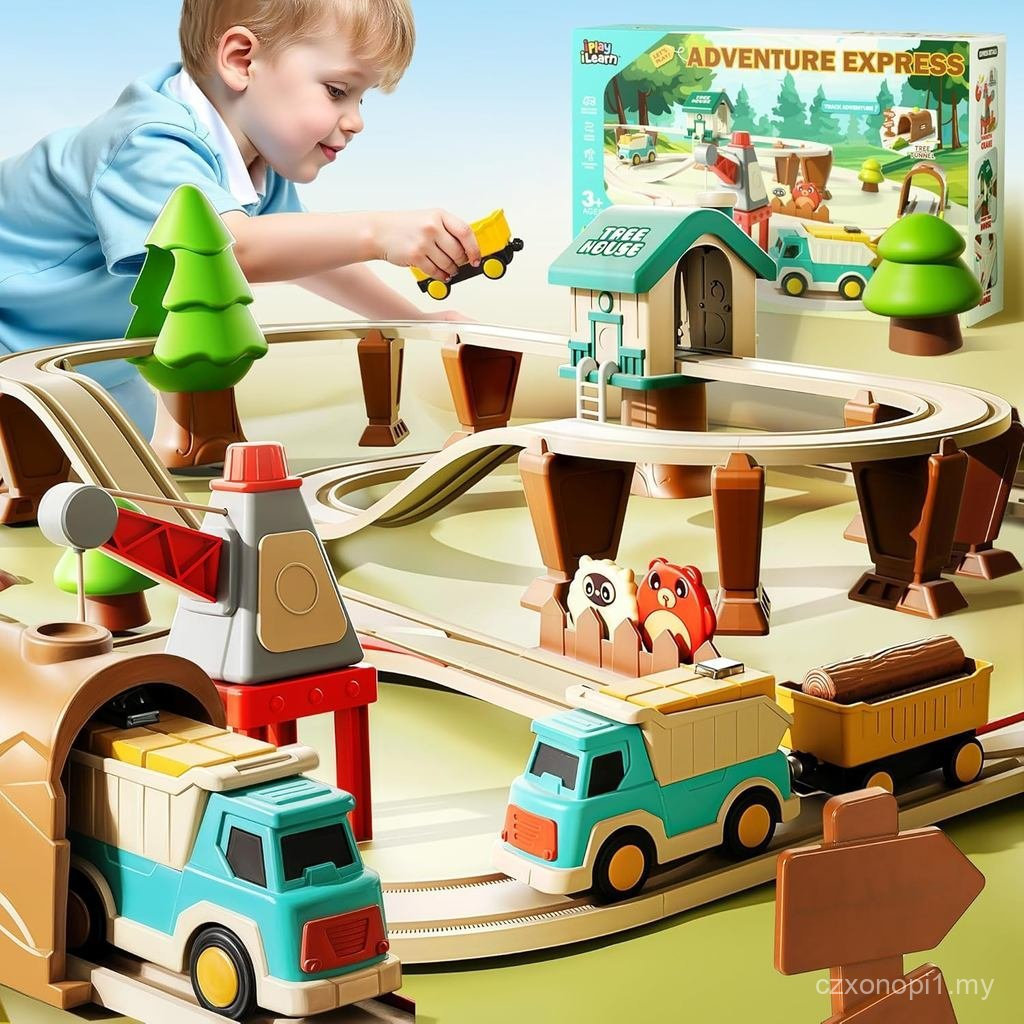 IPlay, iLearn 62 CÁI Bộ đồ chơi đường ray xây dựng cho trẻ em, Đồ chơi xe tải từ tính có động cơ điệ