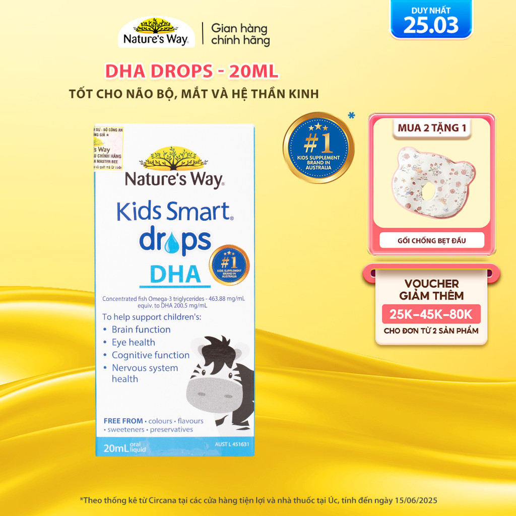 DHA Drops Nature's Way Kids Smart Bổ Sung Omega 3, DHA, EPA Hỗ Trợ Tốt Cho Não Bộ Và Mắt Cho Bé 20ml