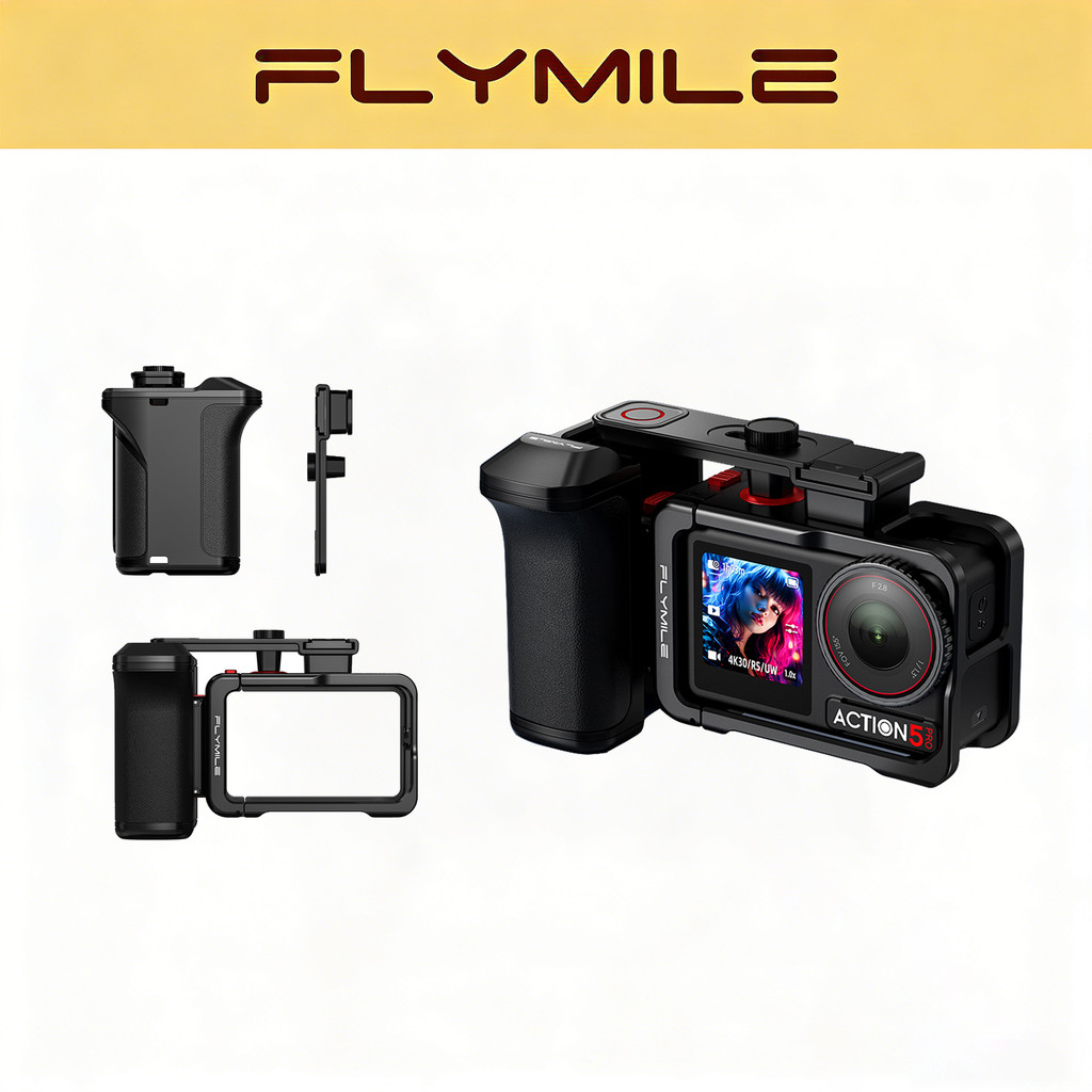 Flymile Shooting Grip Khung Nhôm Lồng Cho DJI Action 5 Pro / 4 / 3 Vỏ Bảo Vệ Kim Loại Bền Vỏ Có Giá 
