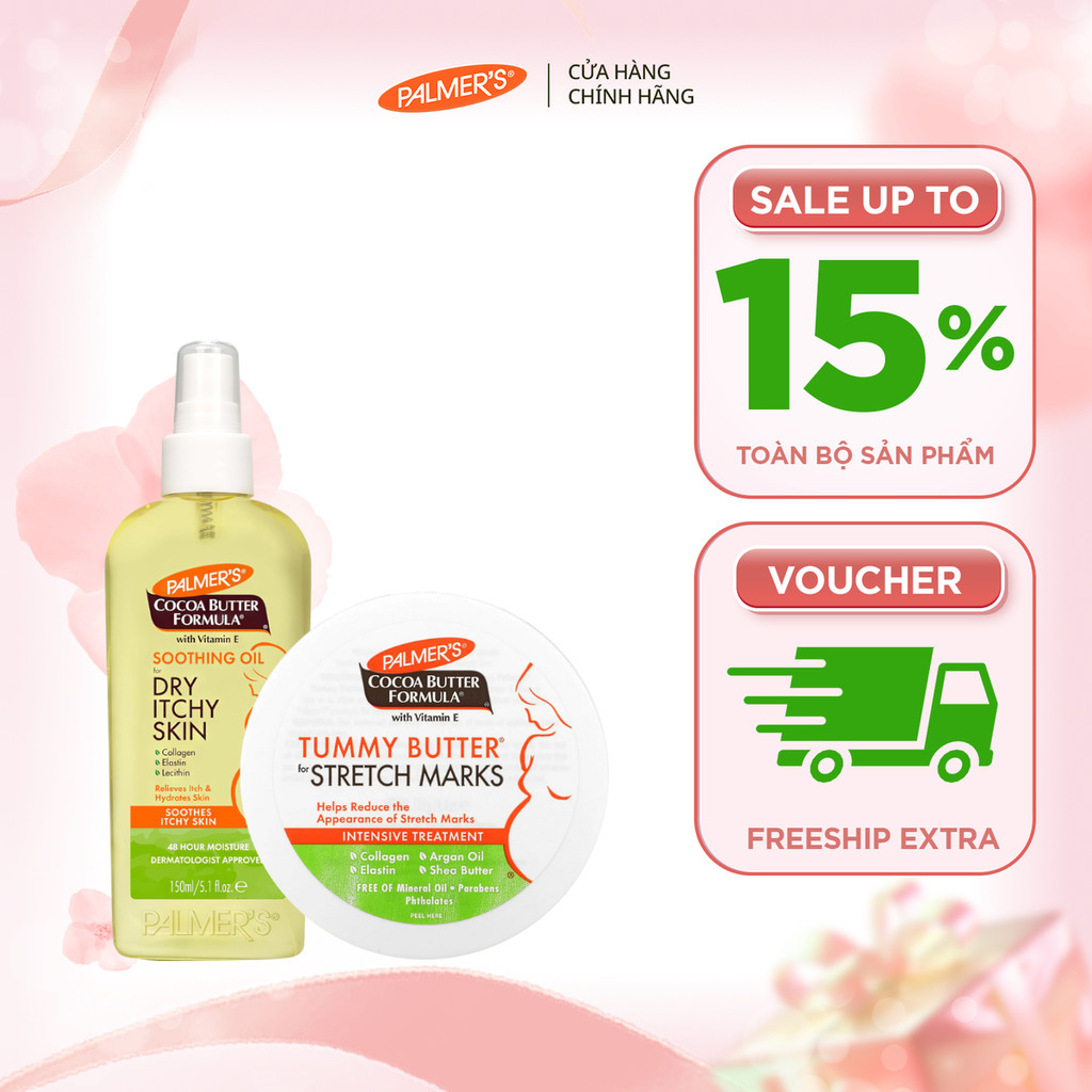 [Chính hãng] COMBO Ngừa rạn và Giảm khô ngứa cuối thai kỳ Palmer's (Bơ ngừa rạn 125g và Dầu dưỡng giảm khô ngứa 150ml)