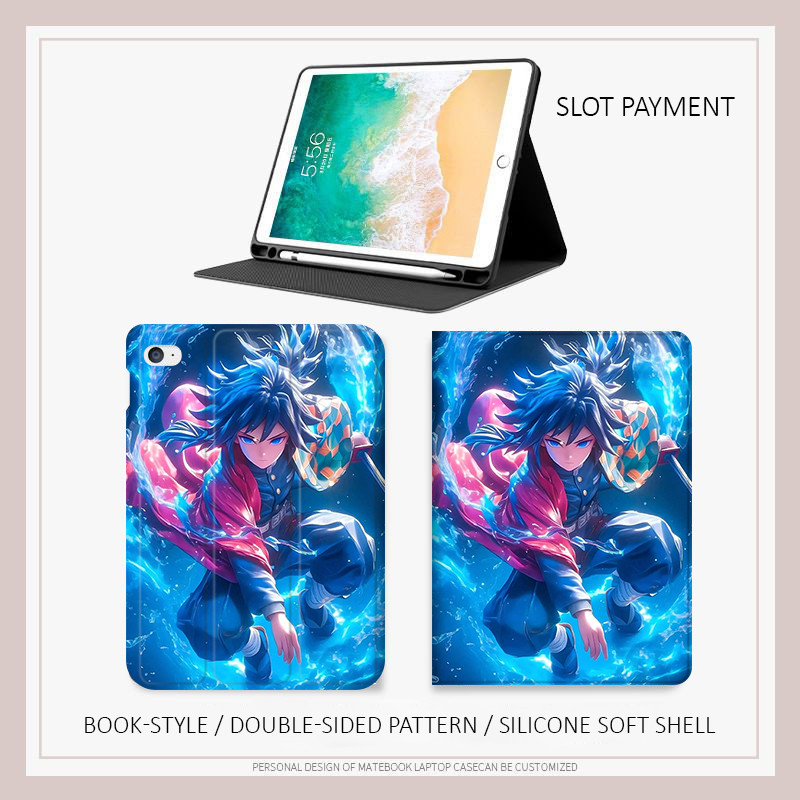 Bao da iPad Demon Slayer Tomioka Giyuu - Ốp lưng gấu ôm cho Air 4/5/6 M3, iPad Gen 11 A16 - Chống số