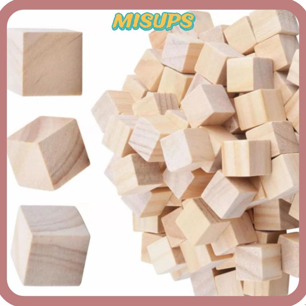 MISUPS 100 Khối Gỗ, Khối Gỗ Vuông 2cm, Gỗ Chưa Hoàn Thành Màu Gỗ Bề Mặt Mịn Thủ Công Khối Thủ Công