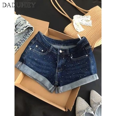 DaDuHey New American Ins High Street Retro Denim Shorts Niche High Waist Wide Leg Pants Large Size Hot Pants