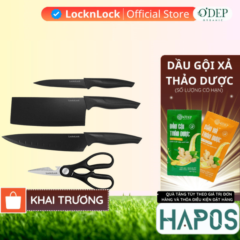 Vĩ dao nhà bếp 4 món màu đen LocknLock Chính hãng CKK106S4    - HAPOS HOF