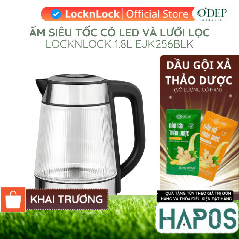 Âm đun siêu tốc thủy tinh LocknLock thép không gỉ có lưới lọc và đèn Led 1.8L EJK256BLK - HAPOS HOF